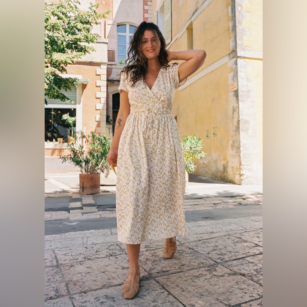Christy Dawn The Dawn Dress Black/cream/Yellow Floral Midi Dress